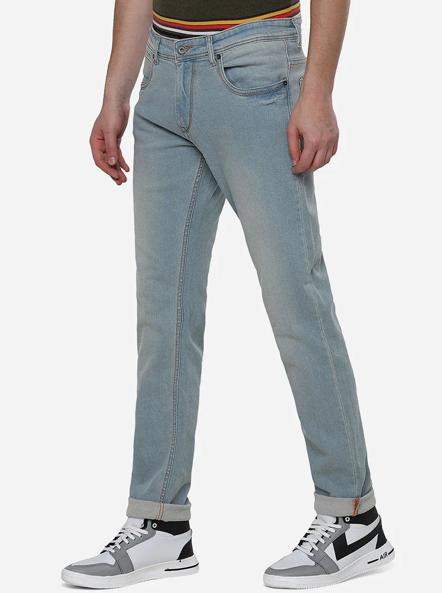 Light Blue Washed Narrow Fit Jeans | Greenfibre