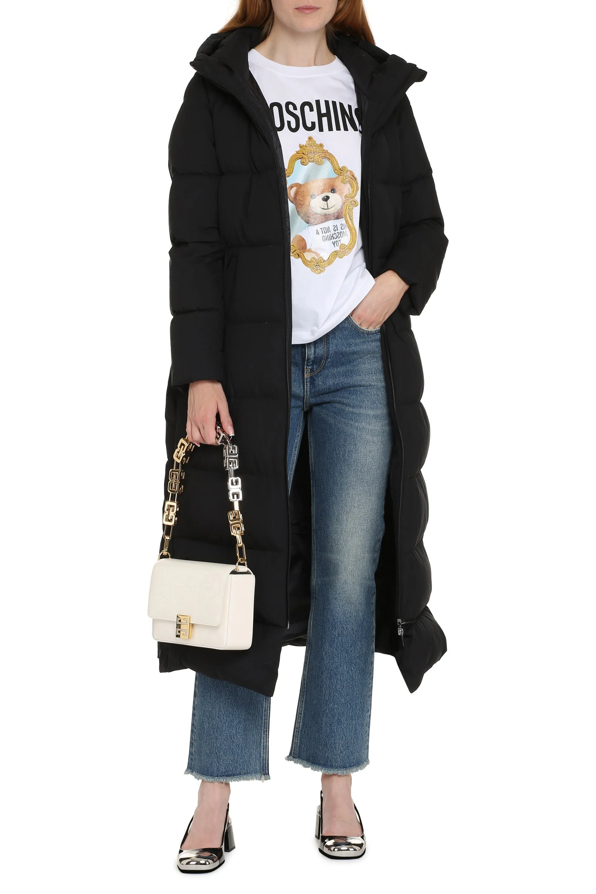 Long hooded down jacket