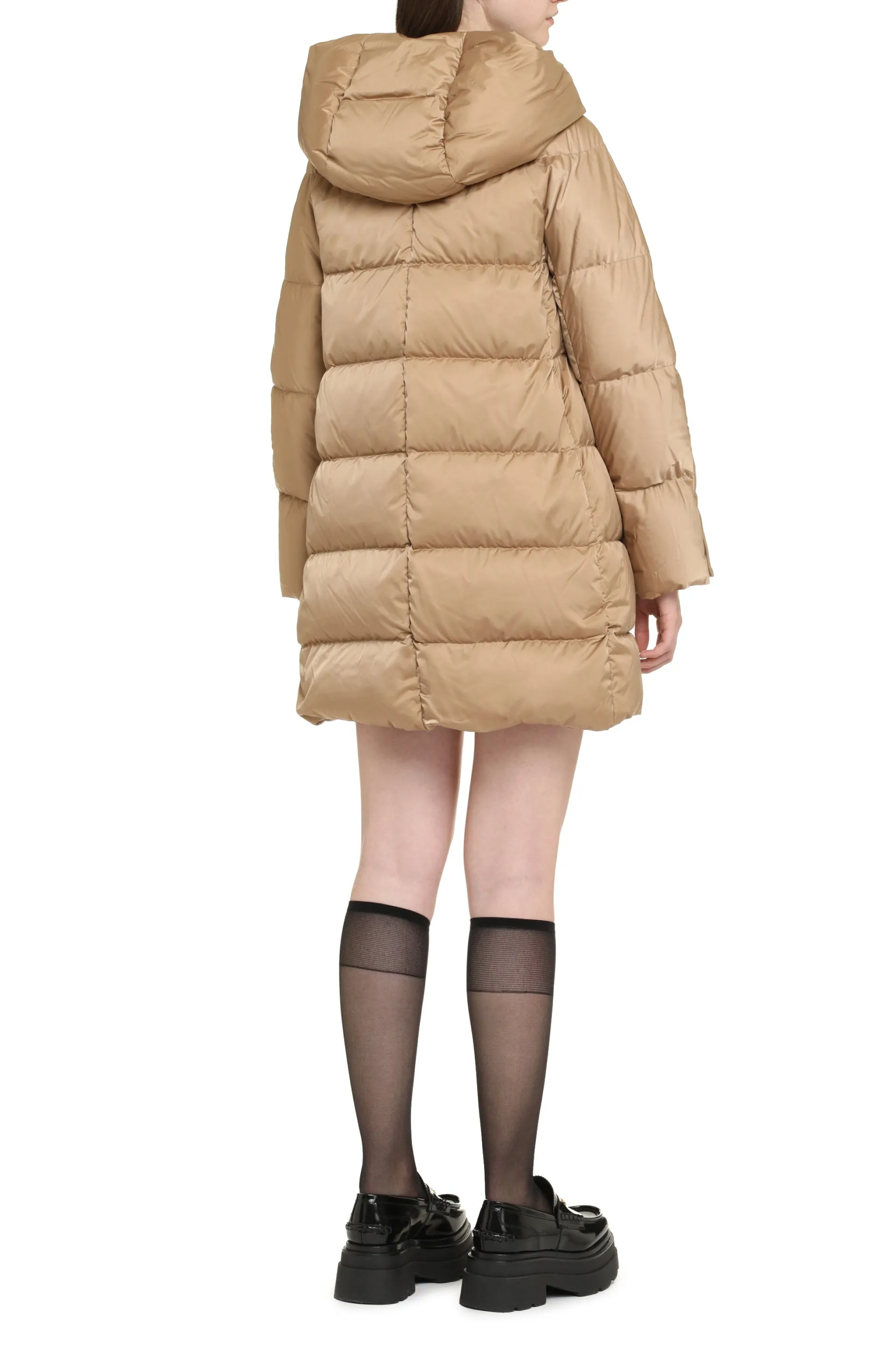 Long hooded down jacket