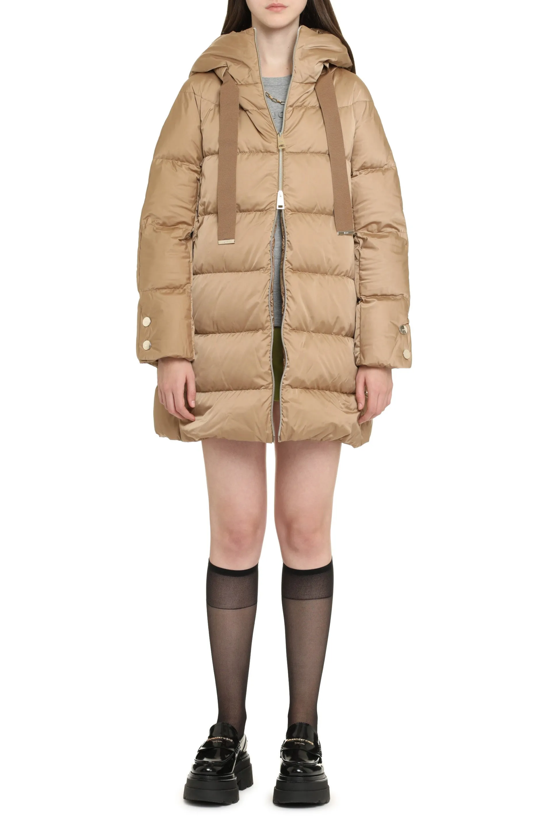Long hooded down jacket