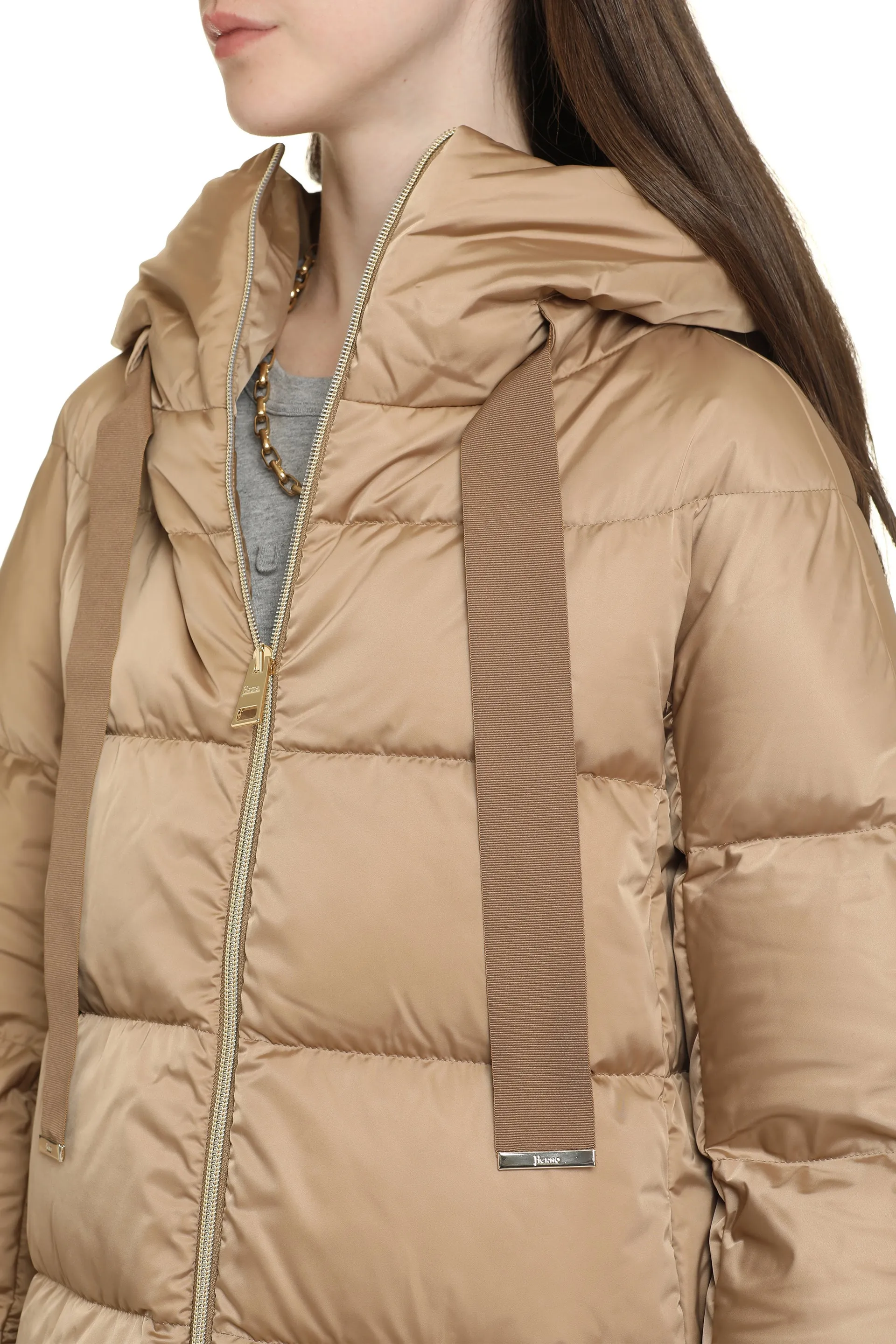 Long hooded down jacket