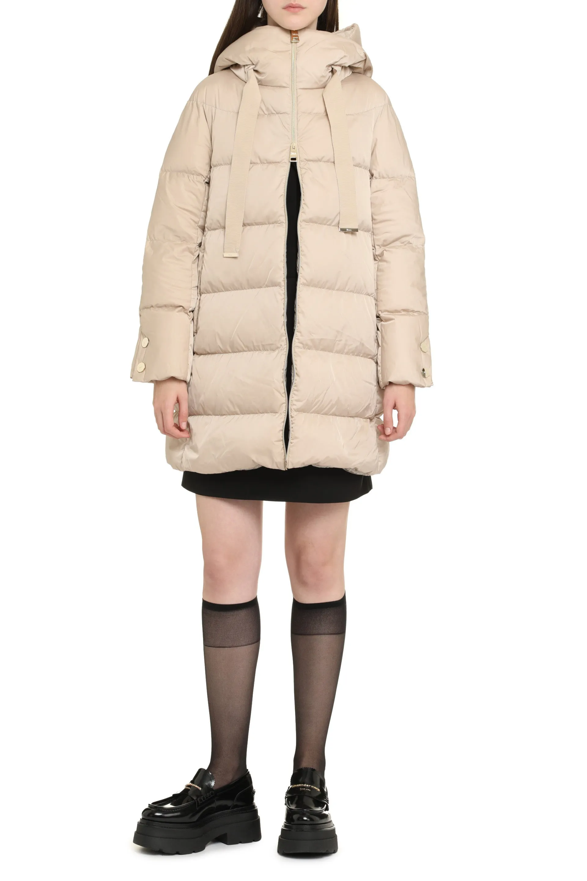 Long hooded down jacket