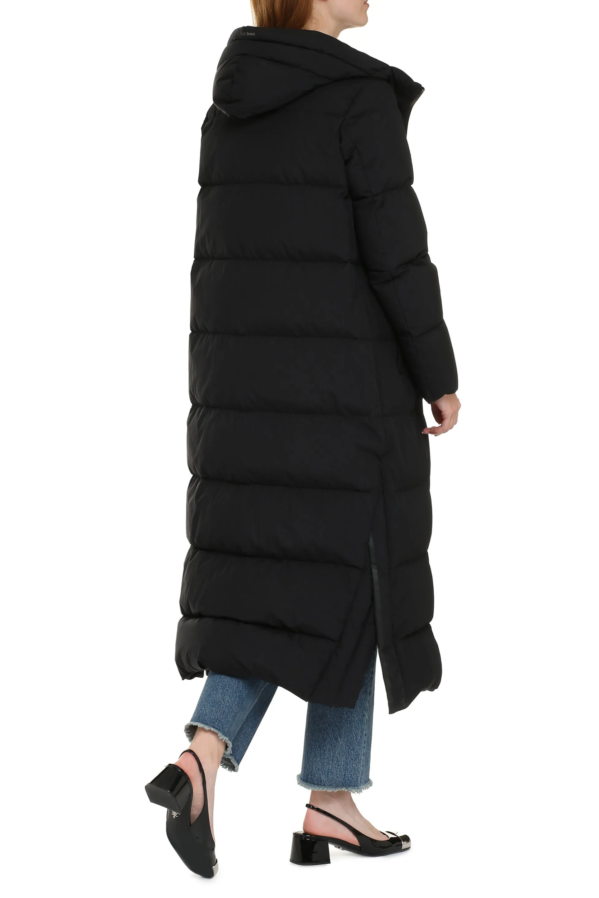 Long hooded down jacket