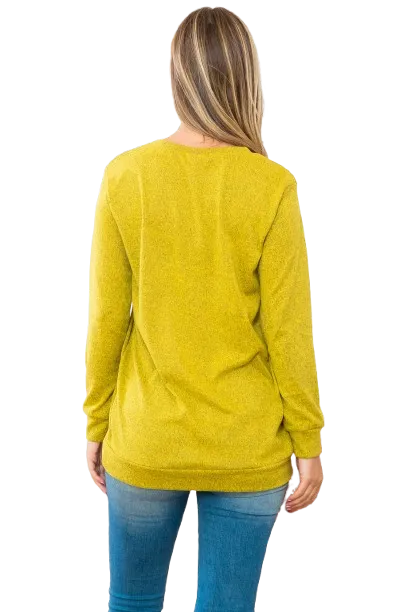 Long Sleeve Round Neck Pullover Top Mustard  - Pack of 7