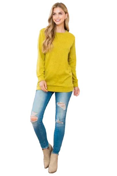 Long Sleeve Round Neck Pullover Top Mustard  - Pack of 7