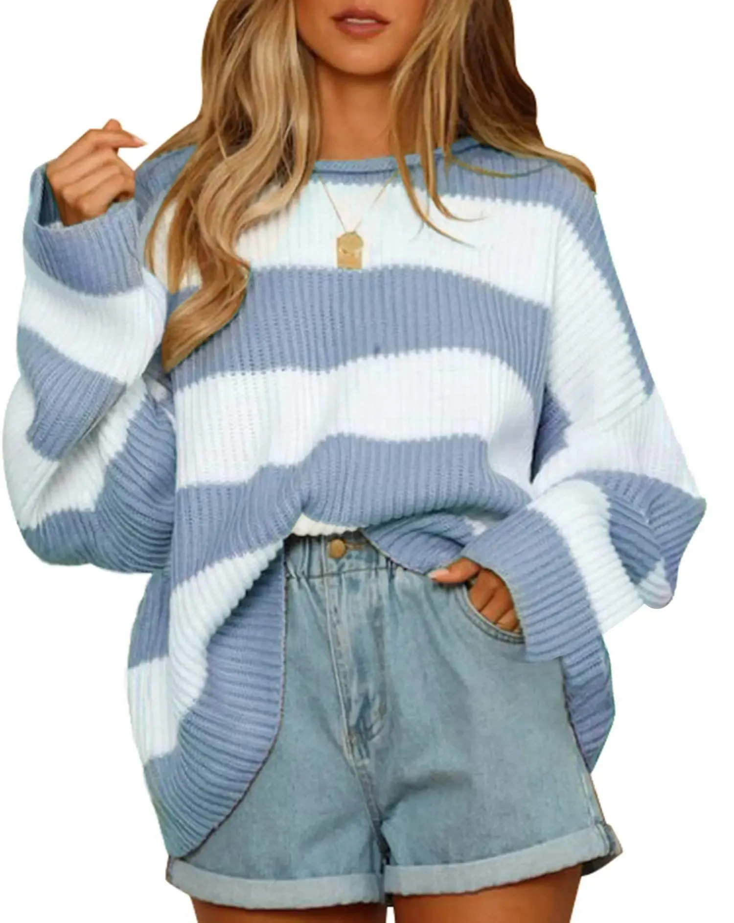 Long-sleeved striped turtleneck sweater