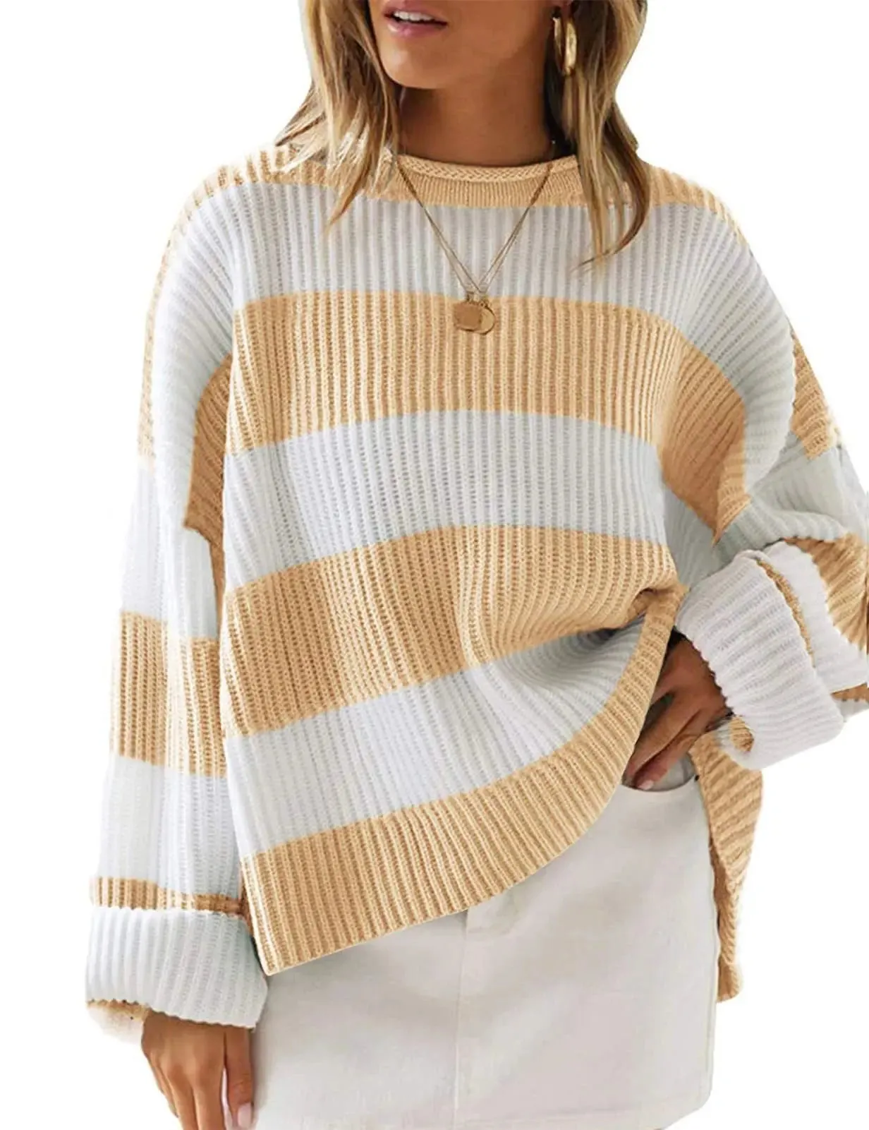 Long-sleeved striped turtleneck sweater