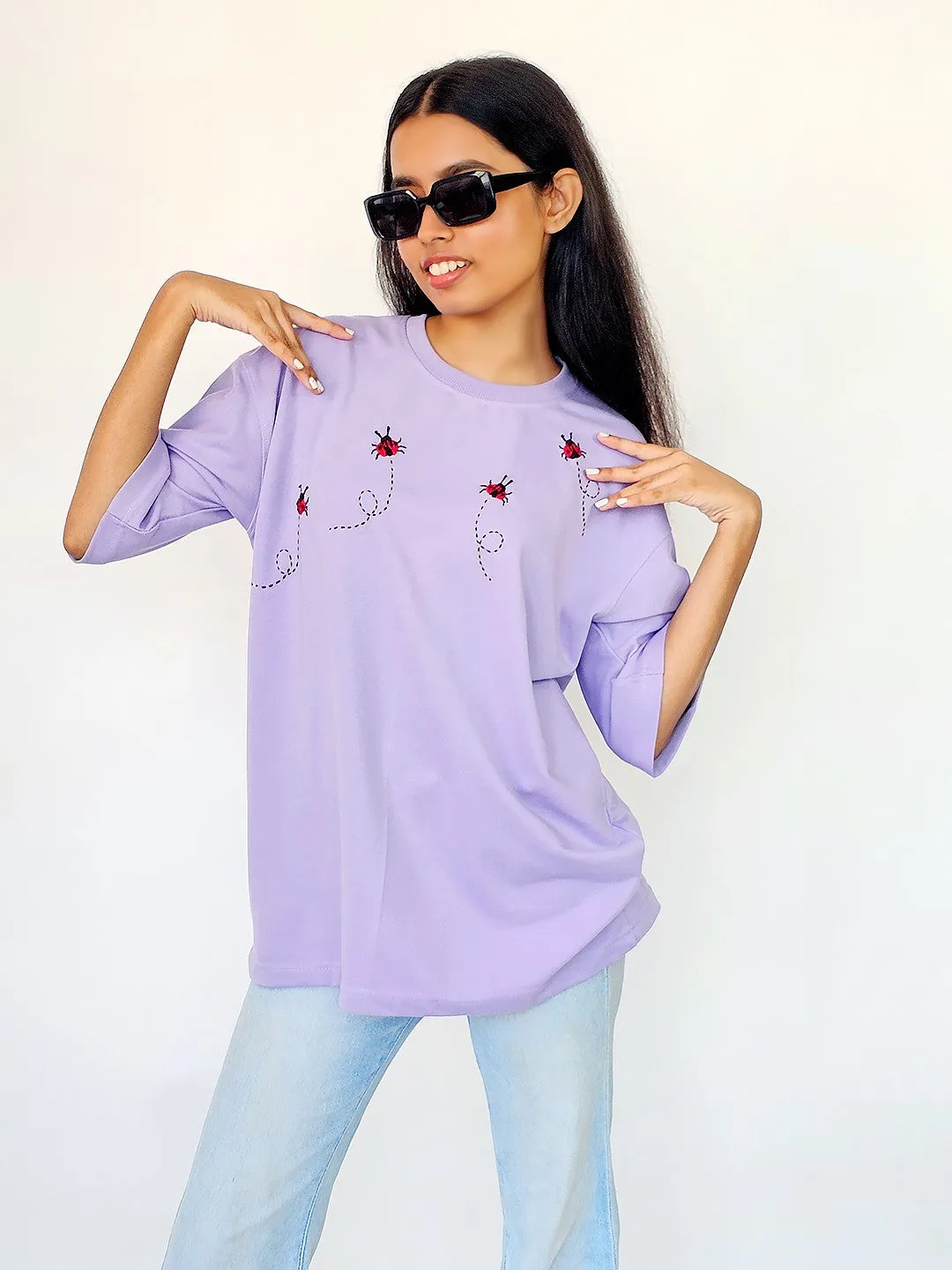 Lucky Bug Hand Embroidered Oversize T Shirt Unisex