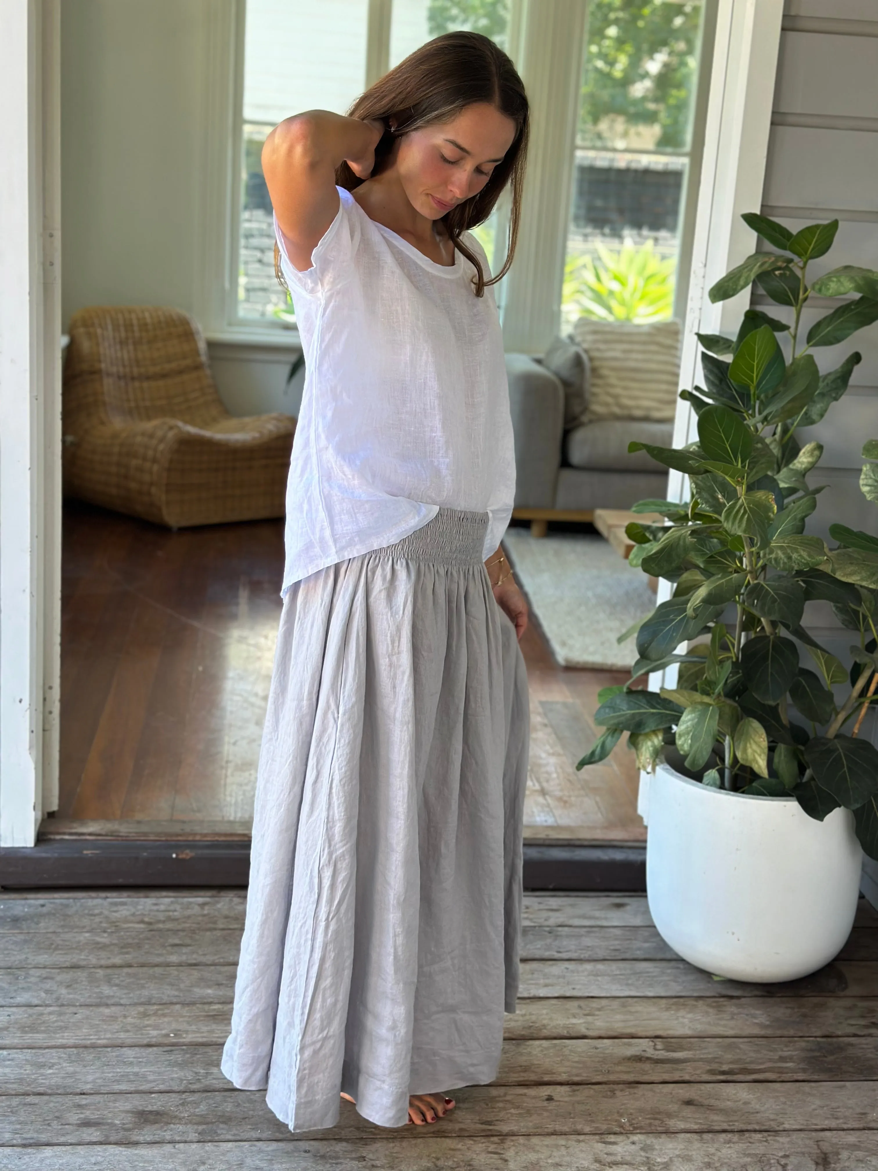 lulu skirt - soft  grey linen