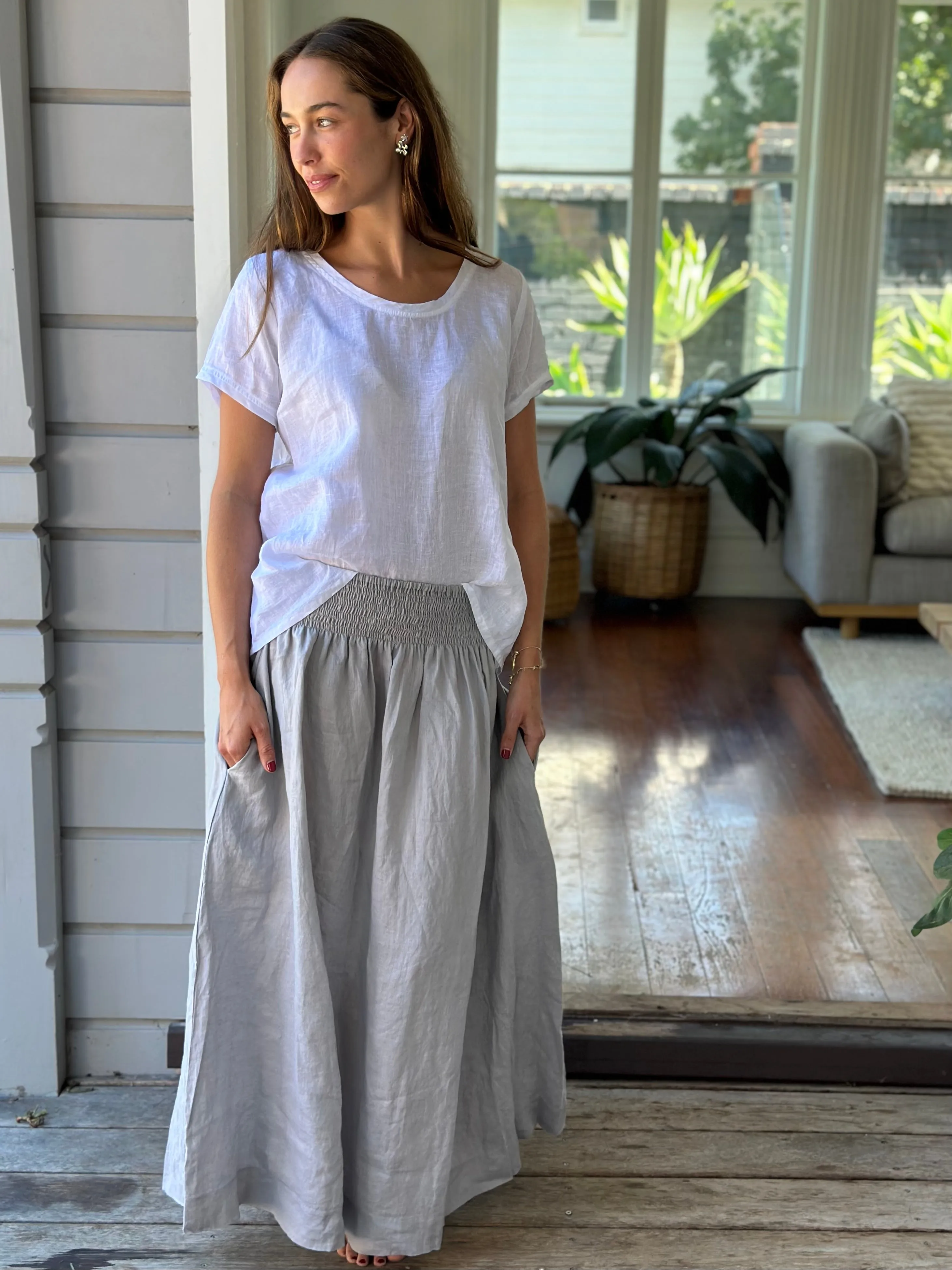 lulu skirt - soft  grey linen