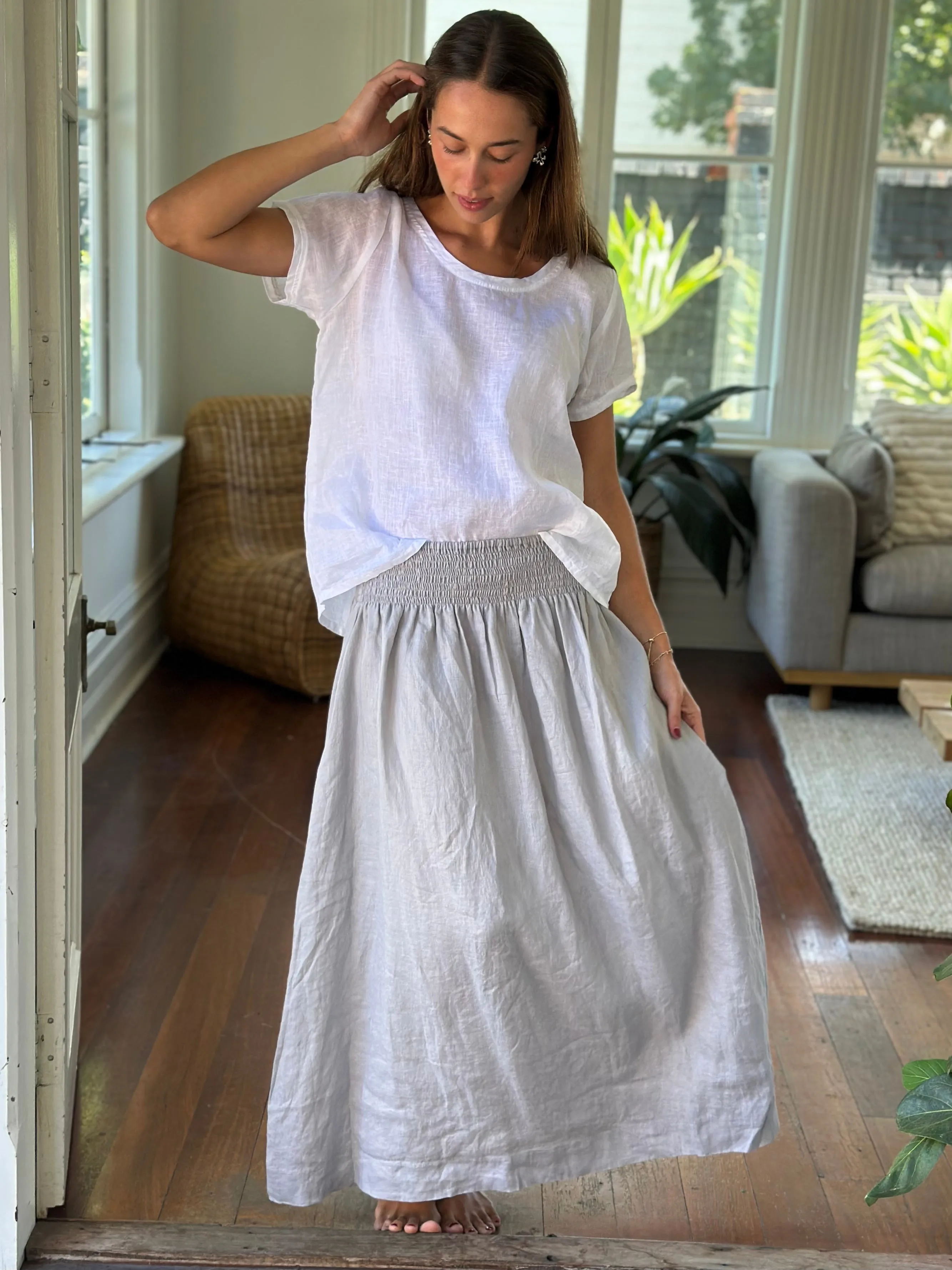lulu skirt - soft  grey linen