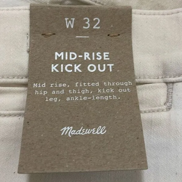 Madewell NWT Kick Out Crop Jeans Size 32 Mid Rise in Vintage Canvas