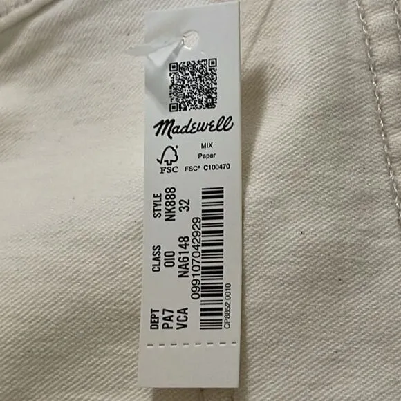 Madewell NWT Kick Out Crop Jeans Size 32 Mid Rise in Vintage Canvas