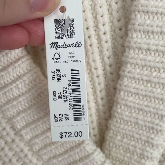 Madewell Cutaway Sweater Vest Cream Size S NWT
