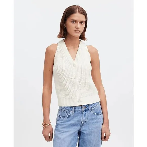 Madewell Cutaway Sweater Vest Cream Size S NWT