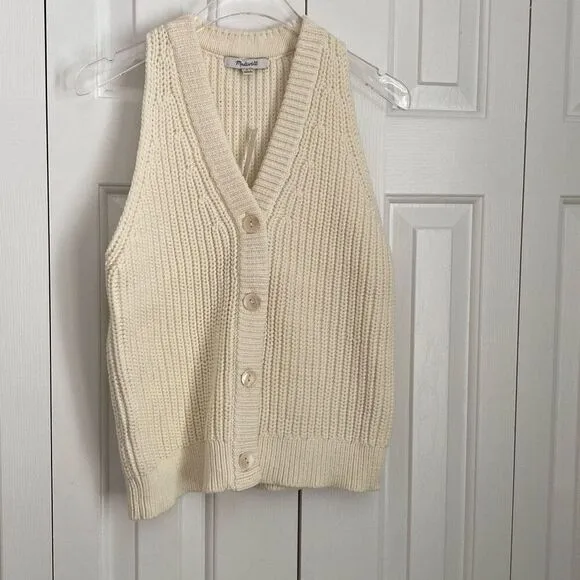 Madewell Cutaway Sweater Vest Cream Size S NWT