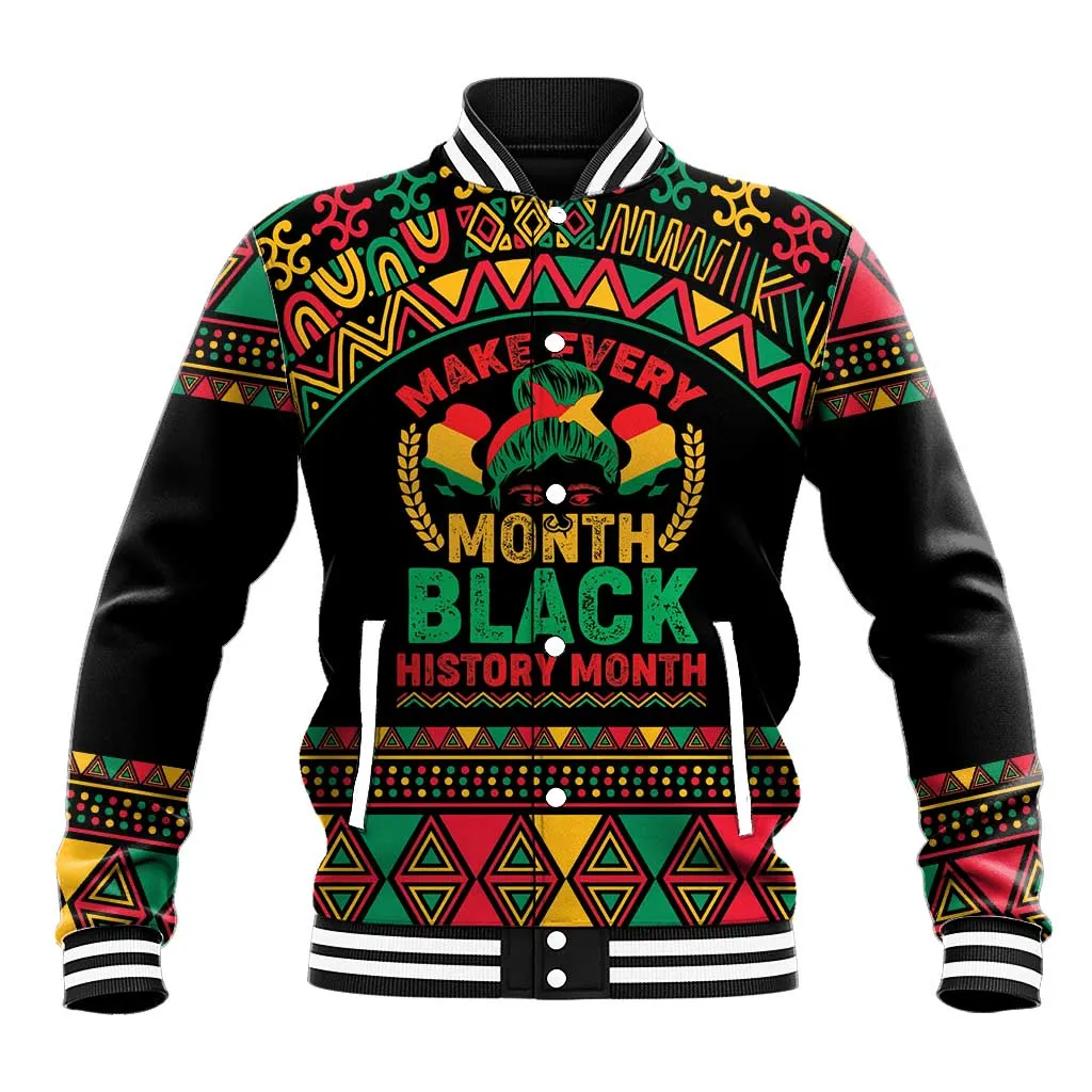 Make Every Month Black History Month Baseball Jacket African Pattern LT01