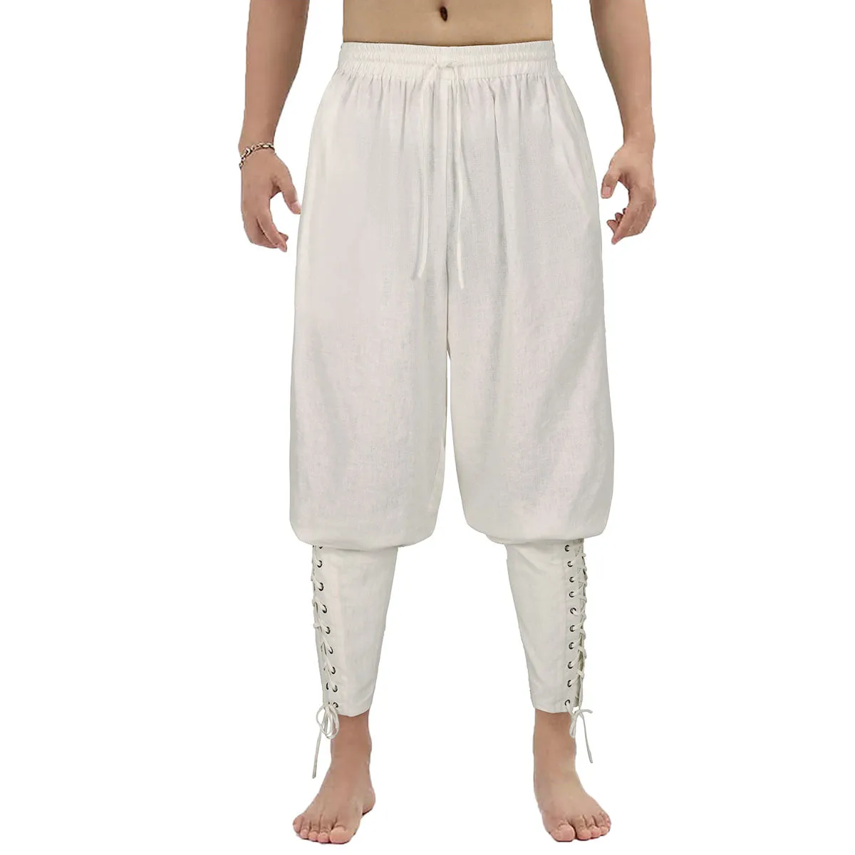 Male Classic Lightweight Breathable Linen Trousers With Stylish Leg Ties