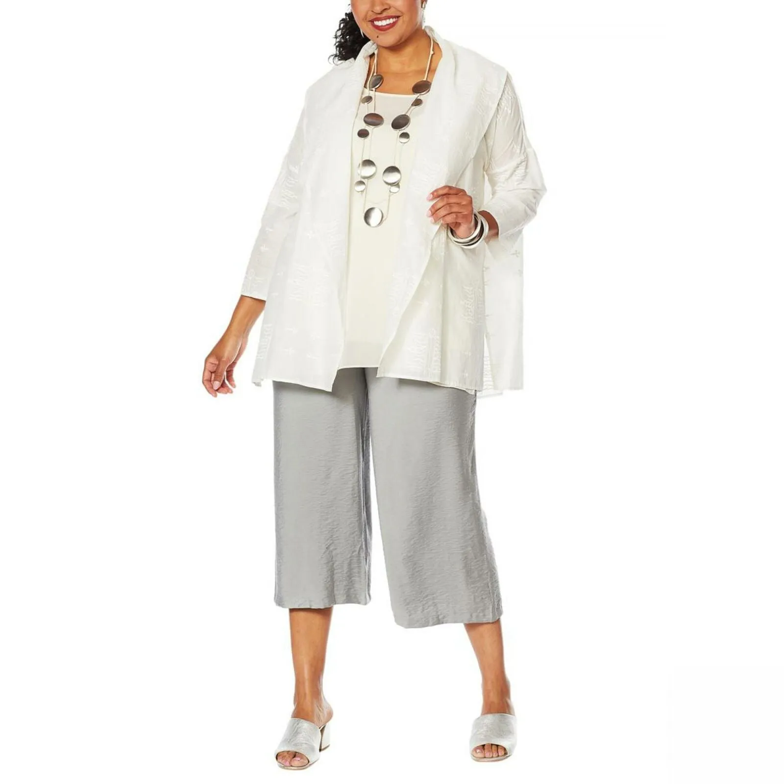 MarlaWynne WynneLayers Women's Plus Size Embroidered Cotton Voile Topper