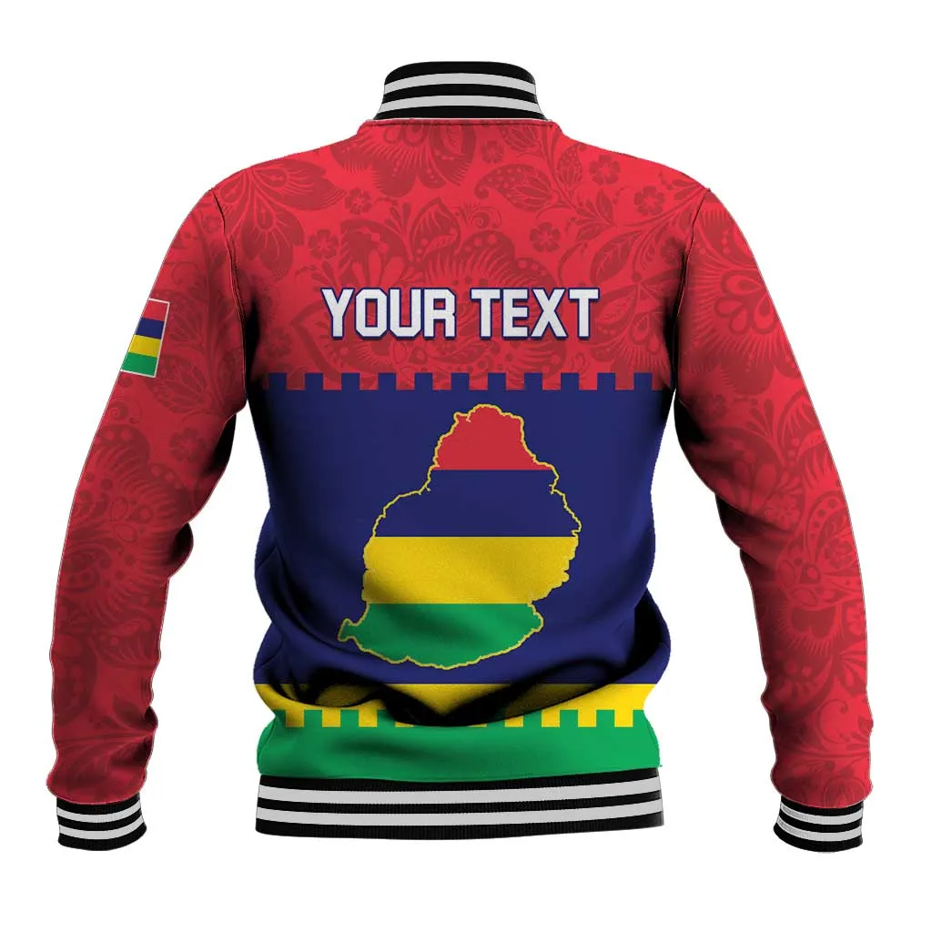 Mauritius Independence Day Baseball Jacket with Stella Clavisque Maris Indici and Floral Pattern LT01