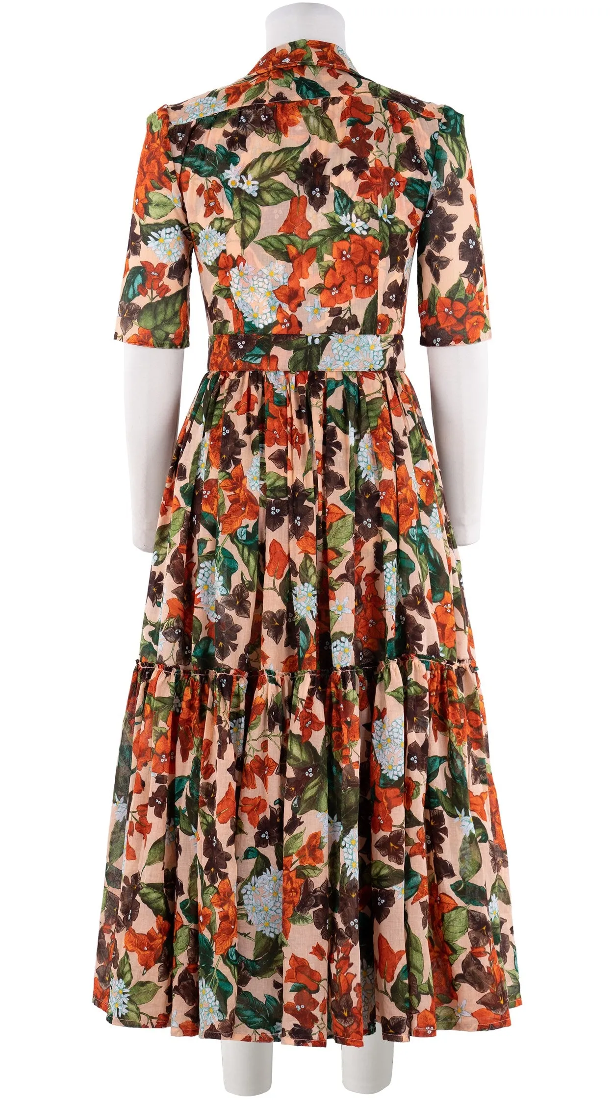 Melanie Dress #1 Shirt Collar 1/2 Sleeve Midi Plus Length Cotton Musola (Barbados Flower Ground)