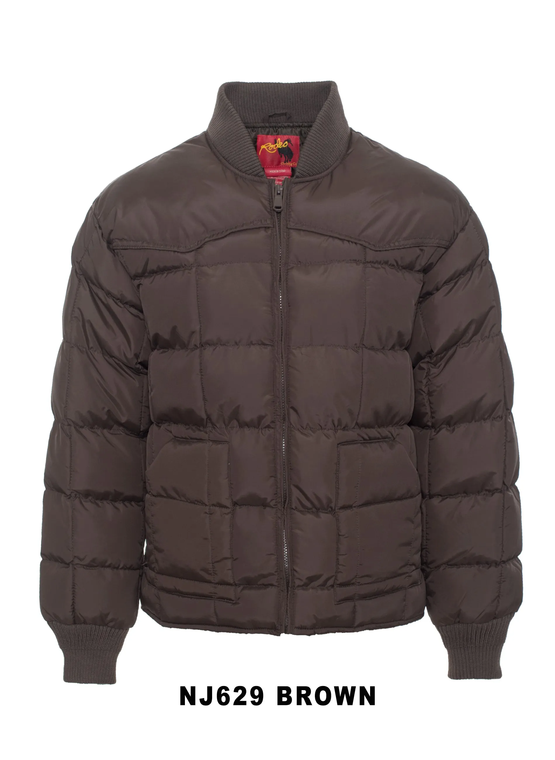 Men's Nylon Quilted Puffer Jacket with Embroidery-NJ629/EMB-Brown