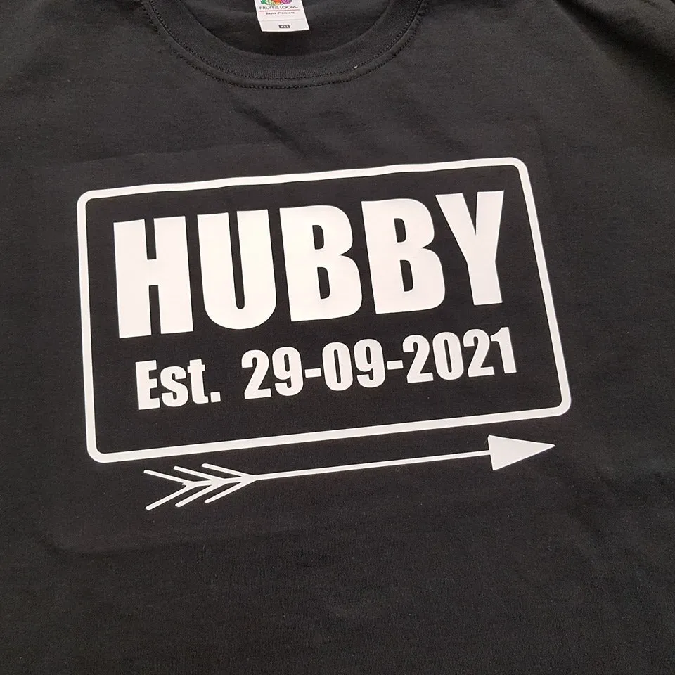 MENS/UNISEX PERSONALISED T-SHIRT HUBBY EST.