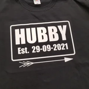 MENS/UNISEX PERSONALISED T-SHIRT HUBBY EST.