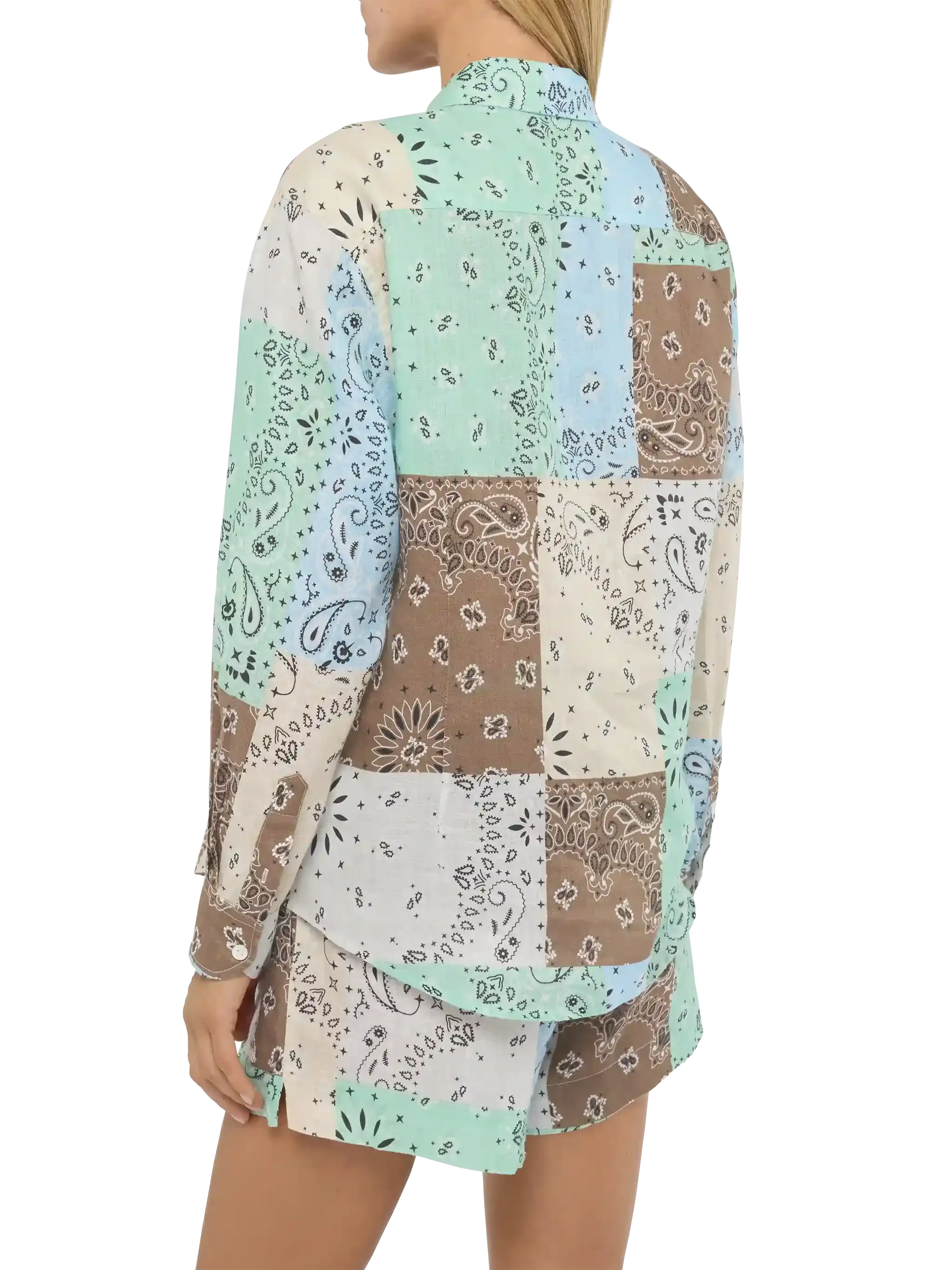Meredith linen classic shirt with bandanna patch print