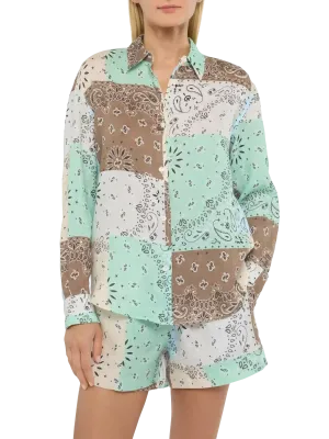 Meredith linen classic shirt with bandanna patch print
