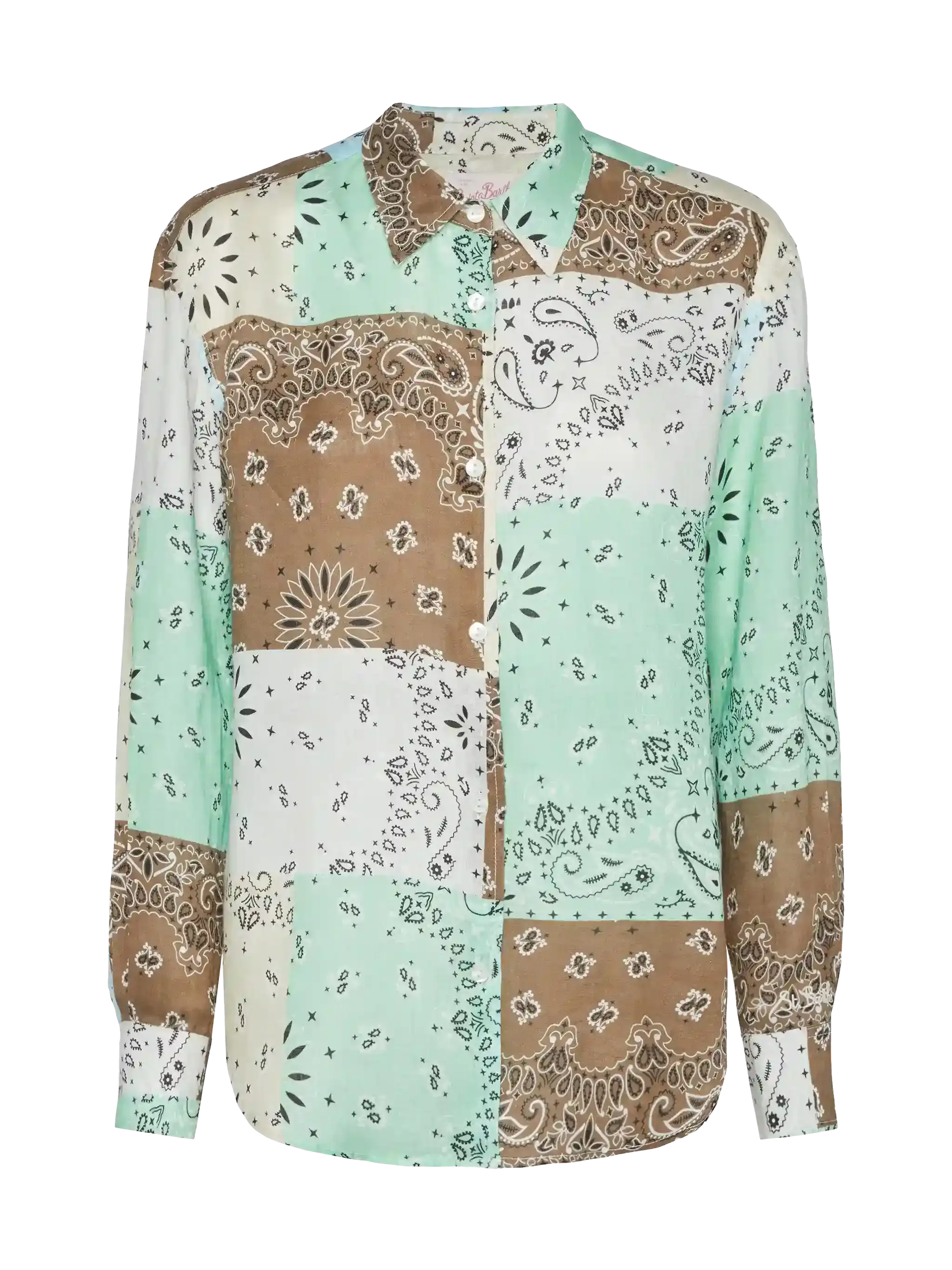 Meredith linen classic shirt with bandanna patch print