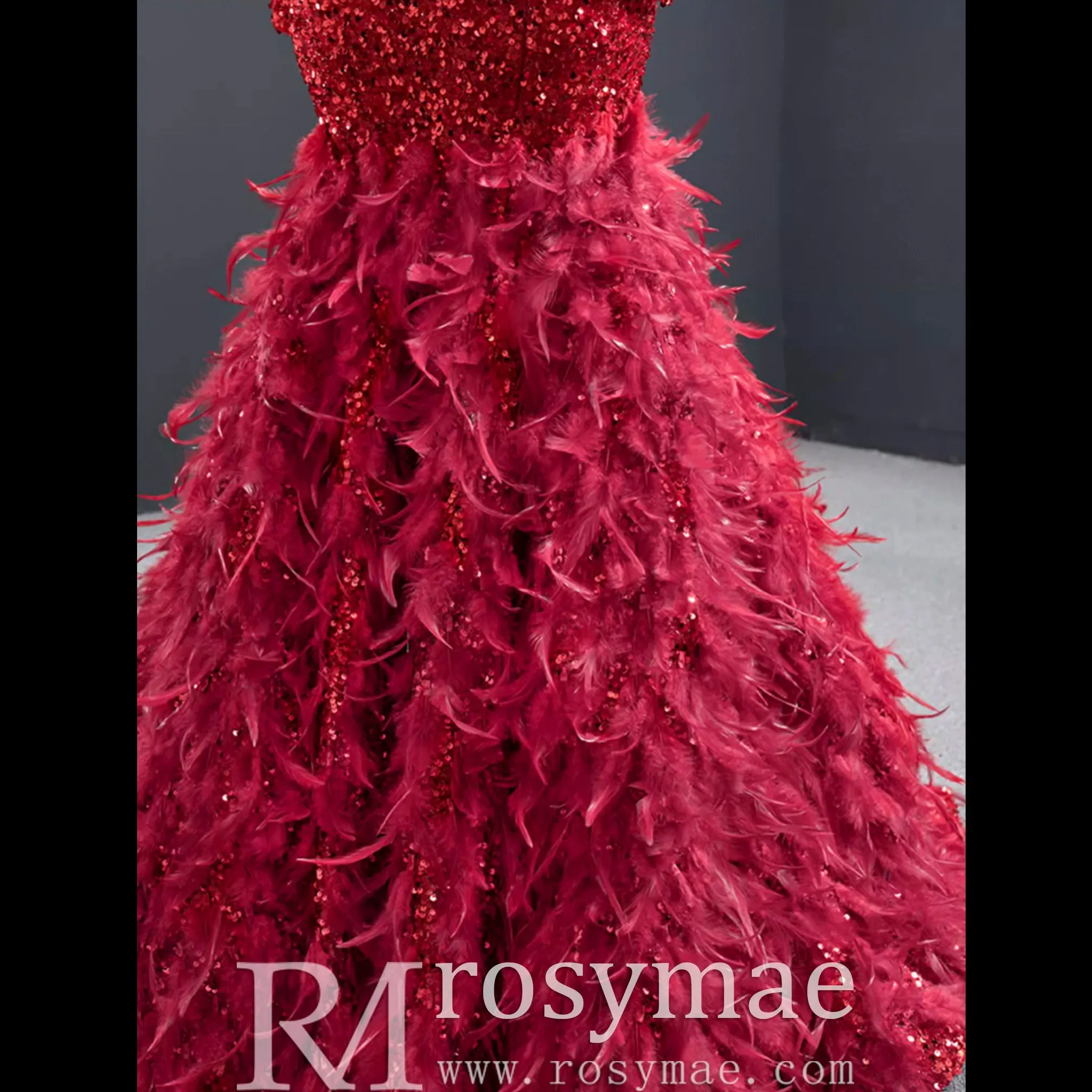 Mermaid Sequins Off Shoulder Long Sleeve Prom Dress With Feather