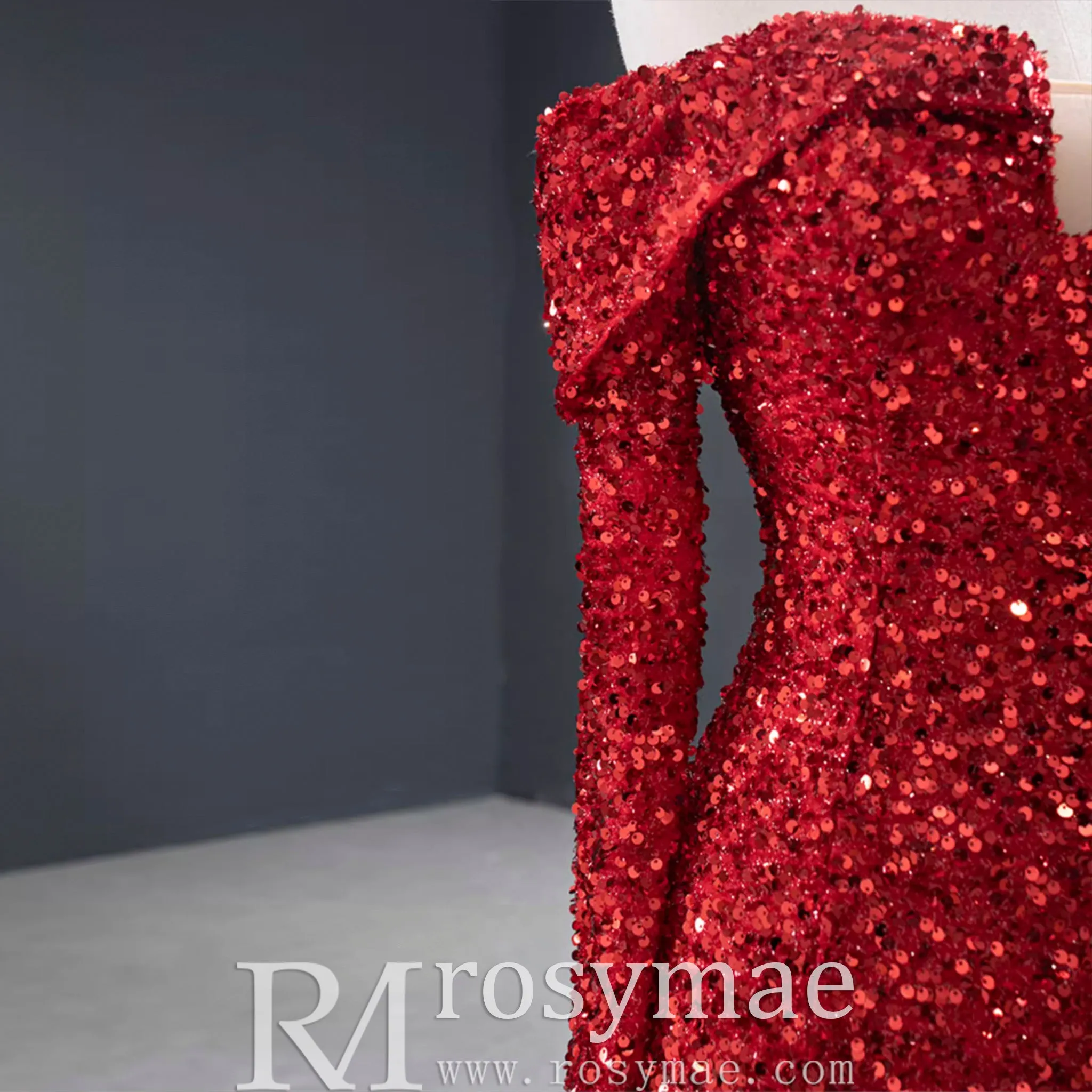 Mermaid Sequins Off Shoulder Long Sleeve Prom Dress With Feather