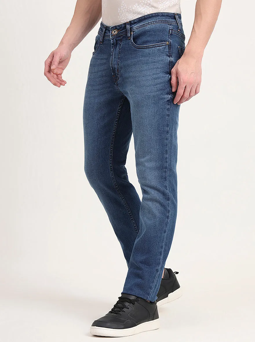 Mid Blue Washed Straight Fit Jeans | JadeBlue