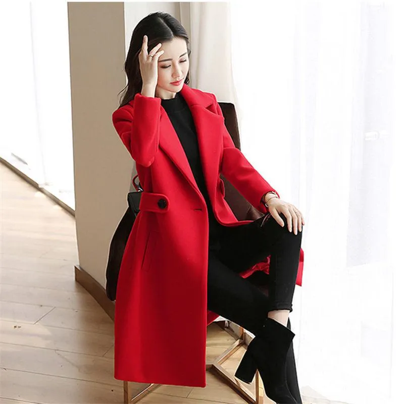Mid-length Woolen Coat Winter Fashion Temperament Woolen Coat Warm All-match Woolen Coat