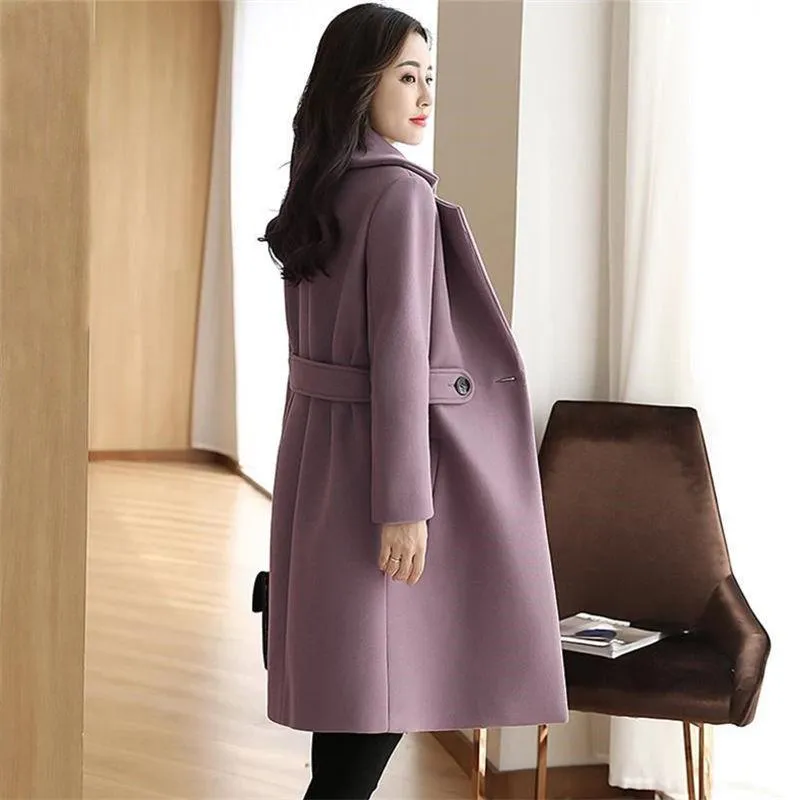 Mid-length Woolen Coat Winter Fashion Temperament Woolen Coat Warm All-match Woolen Coat