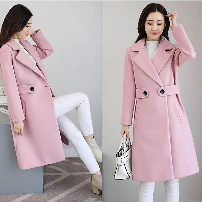 Mid-length Woolen Coat Winter Fashion Temperament Woolen Coat Warm All-match Woolen Coat