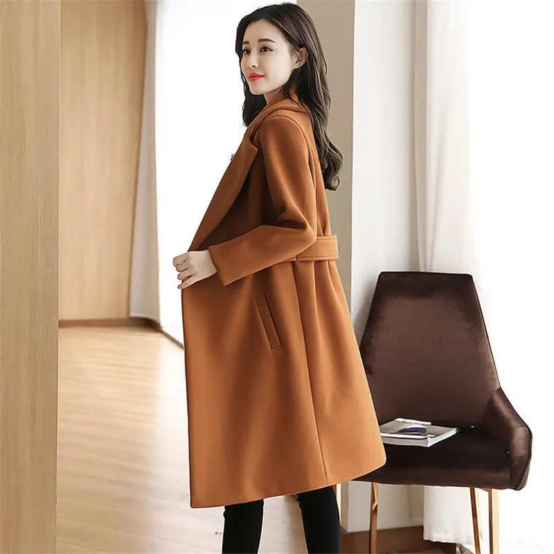 Mid-length Woolen Coat Winter Fashion Temperament Woolen Coat Warm All-match Woolen Coat