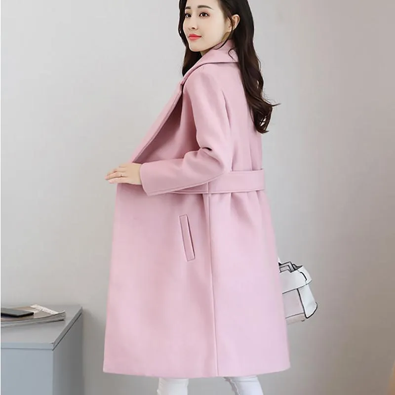 Mid-length Woolen Coat Winter Fashion Temperament Woolen Coat Warm All-match Woolen Coat