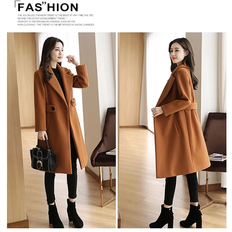 Mid-length Woolen Coat Winter Fashion Temperament Woolen Coat Warm All-match Woolen Coat
