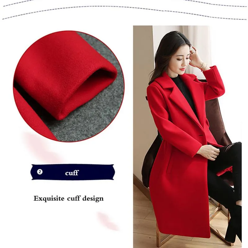Mid-length Woolen Coat Winter Fashion Temperament Woolen Coat Warm All-match Woolen Coat