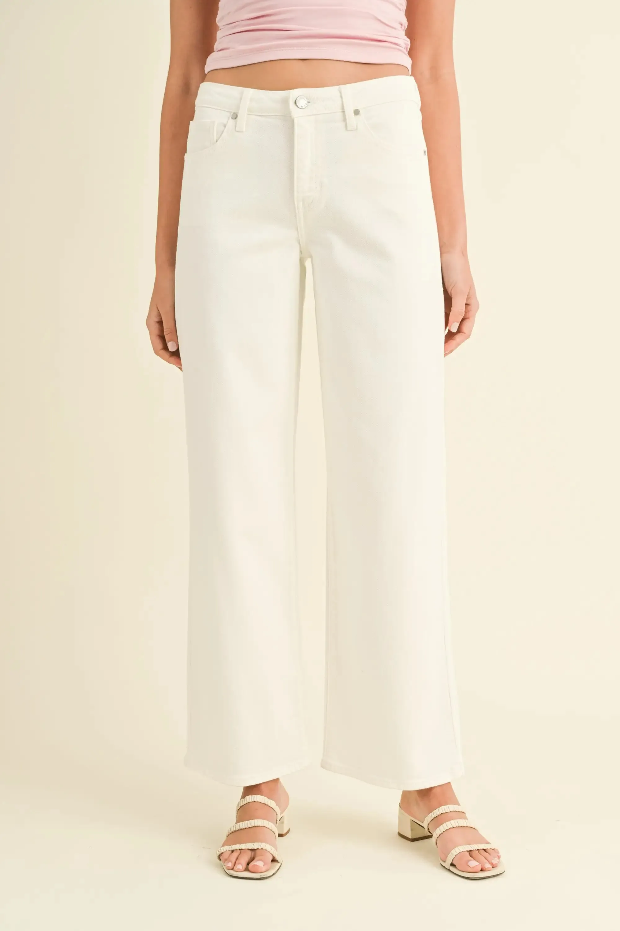 MIDRISE SLIM WIDE LEG DENIM JEANS WITH LIGHT STRETCH