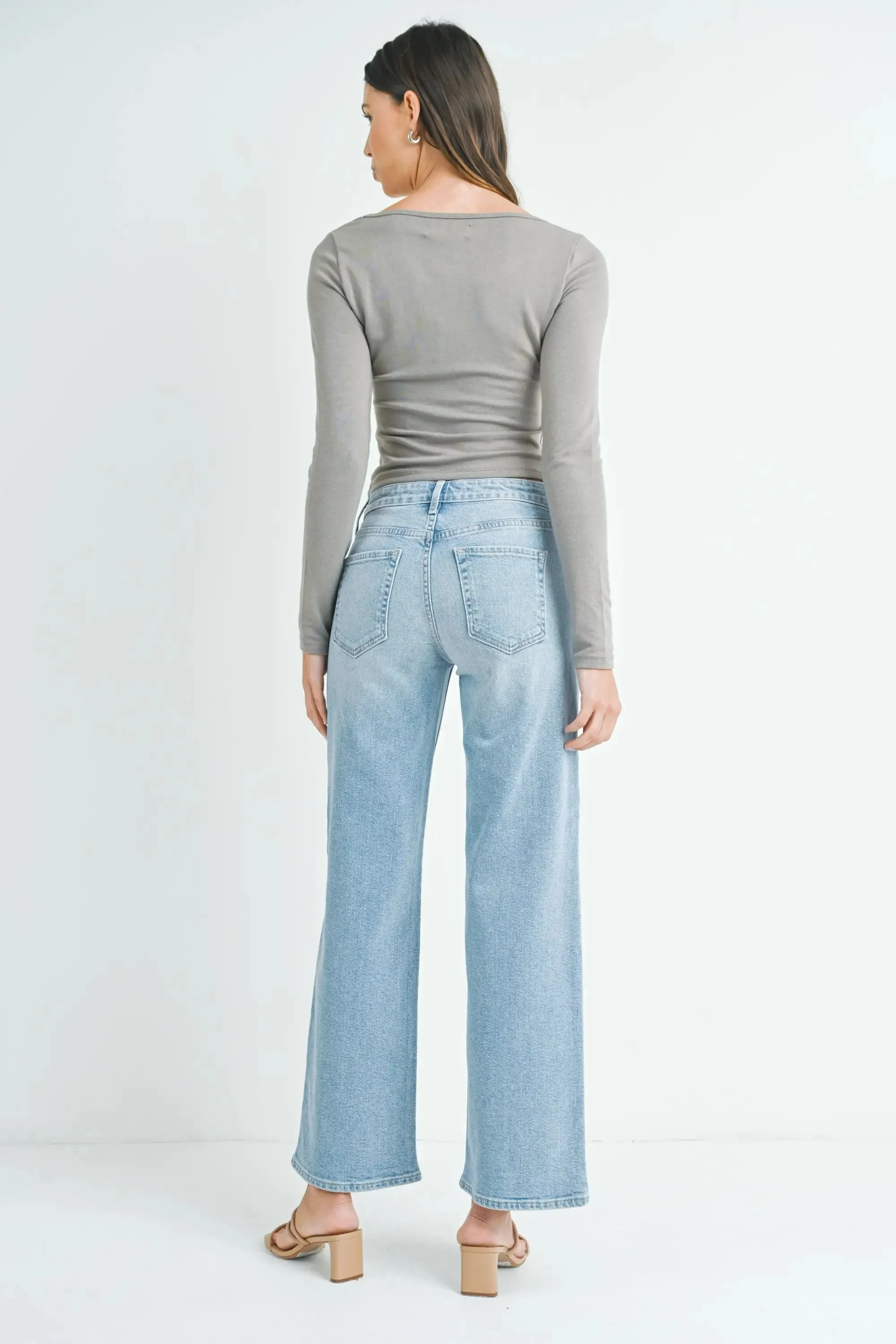MIDRISE SLIM WIDE LEG DENIM JEANS WITH LIGHT STRETCH