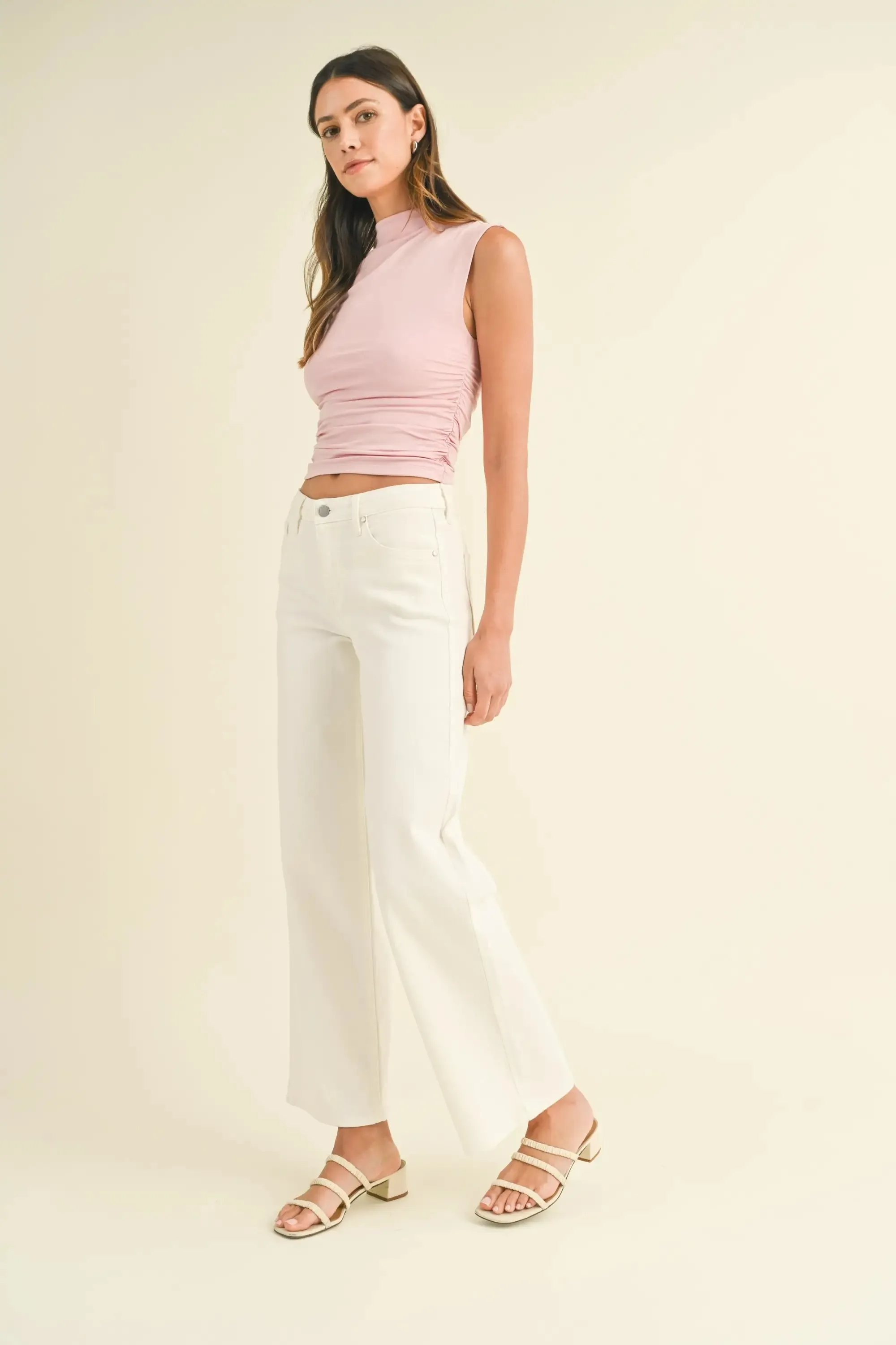 MIDRISE SLIM WIDE LEG DENIM JEANS WITH LIGHT STRETCH