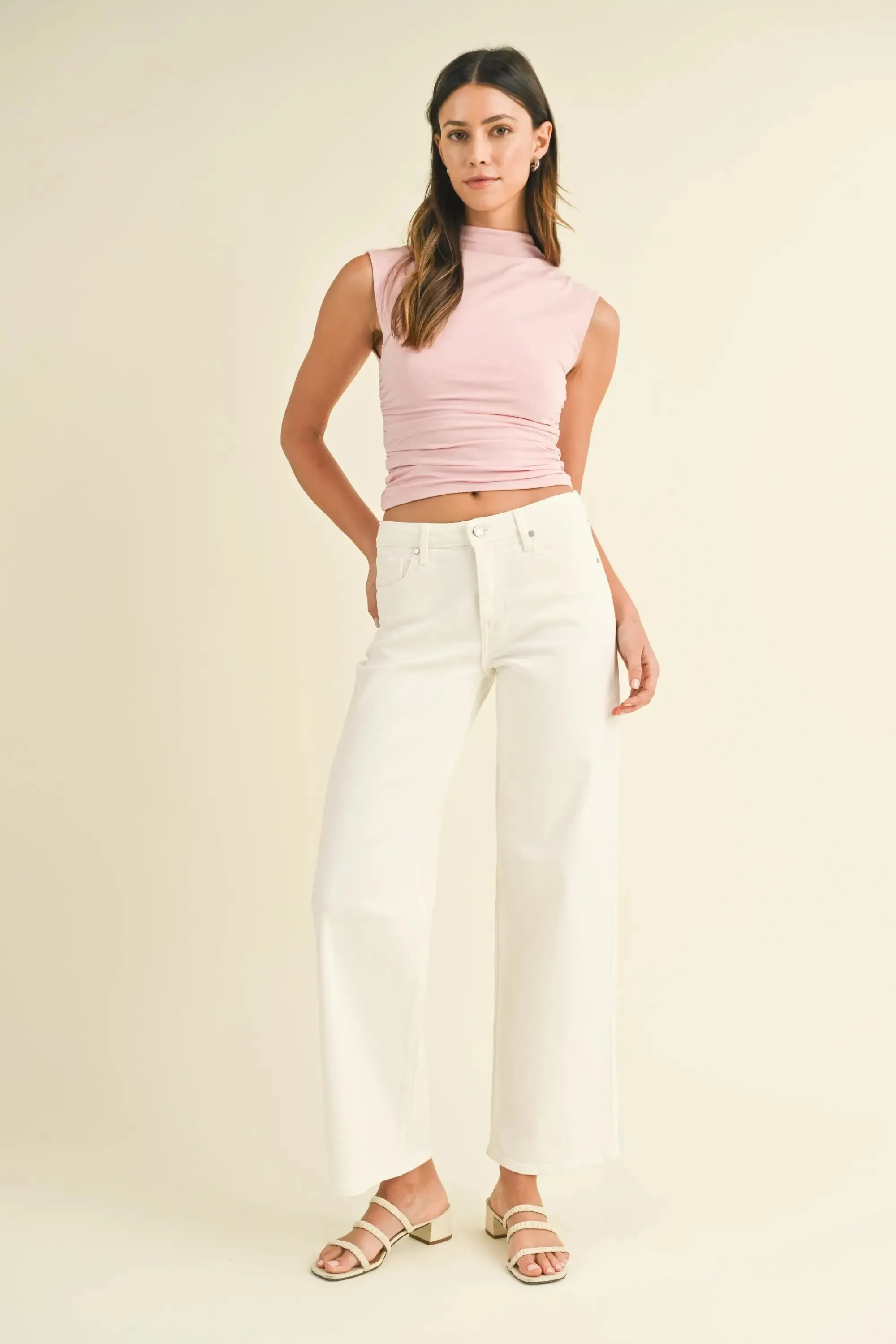 MIDRISE SLIM WIDE LEG DENIM JEANS WITH LIGHT STRETCH