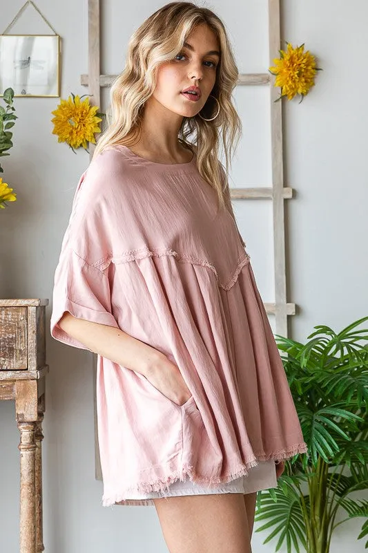 Mineral Washed Soft Texture Pleated Top