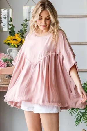Mineral Washed Soft Texture Pleated Top