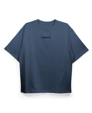 Minimal Blue Printed Oversized T-shirt | Drop Shoulder T-shirt