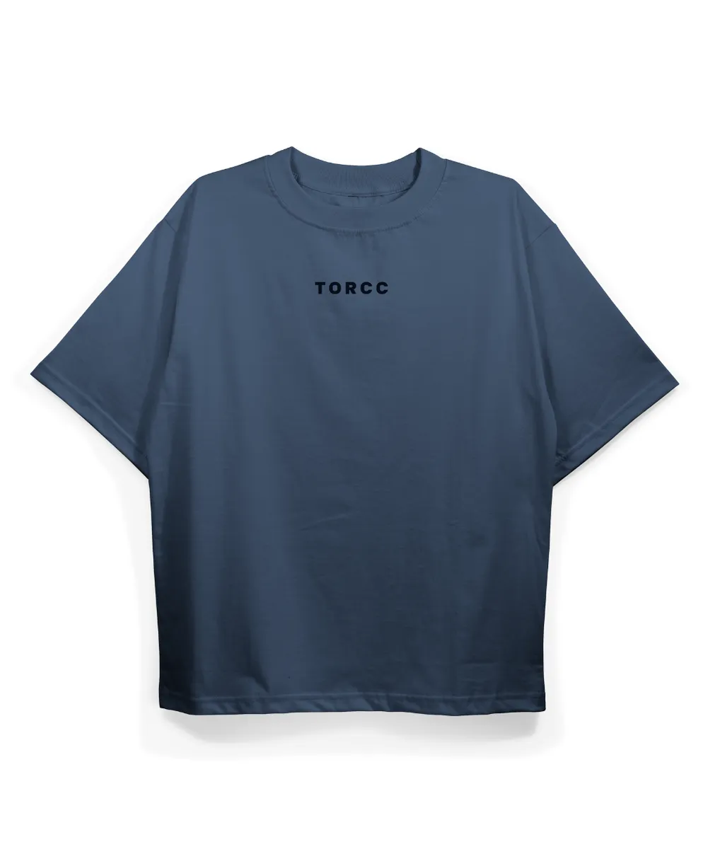 Minimal Blue Printed Oversized T-shirt | Drop Shoulder T-shirt