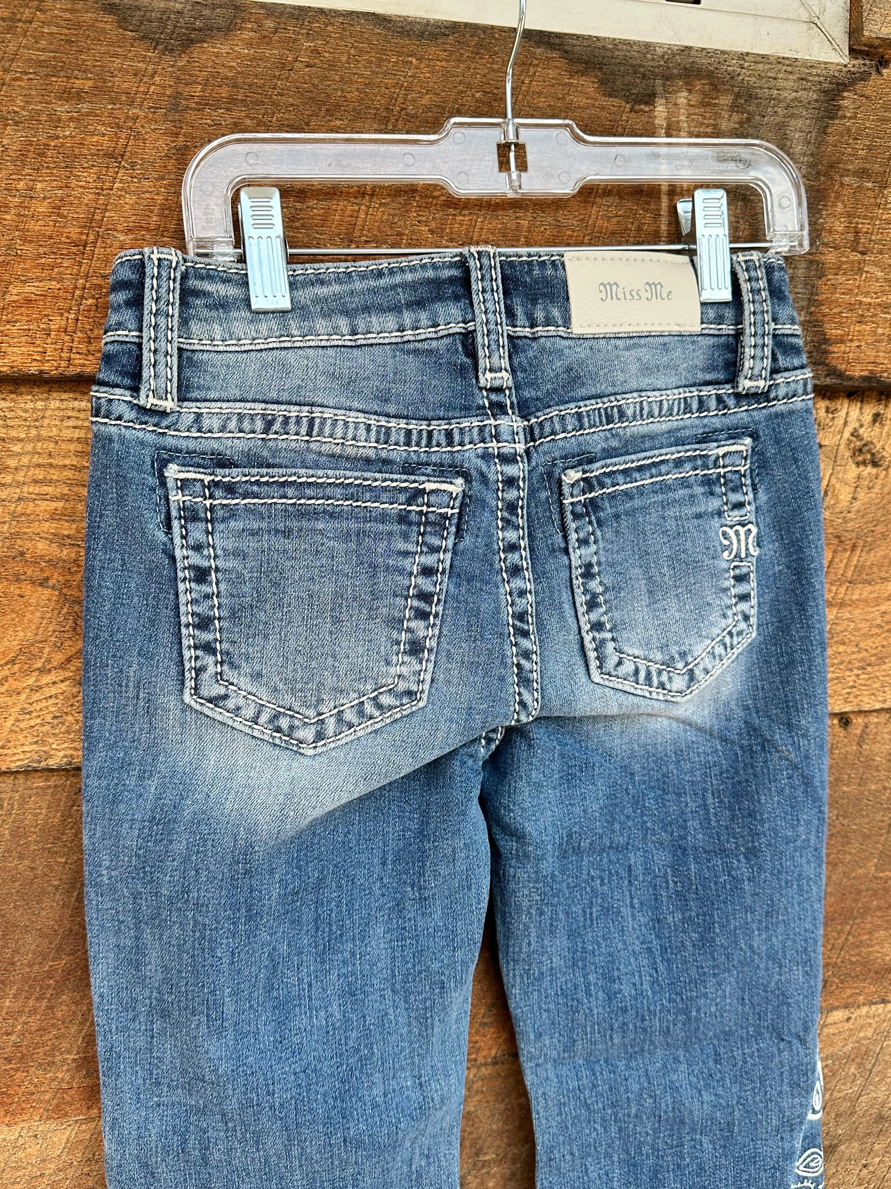Miss Me Girl's Paisley Mid Rise Raw Hem Flare Jeans K5151F569